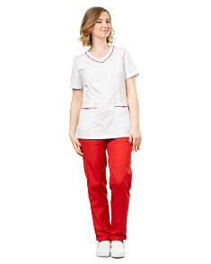 Блуза женская «Тереза» белая с красной отделкой